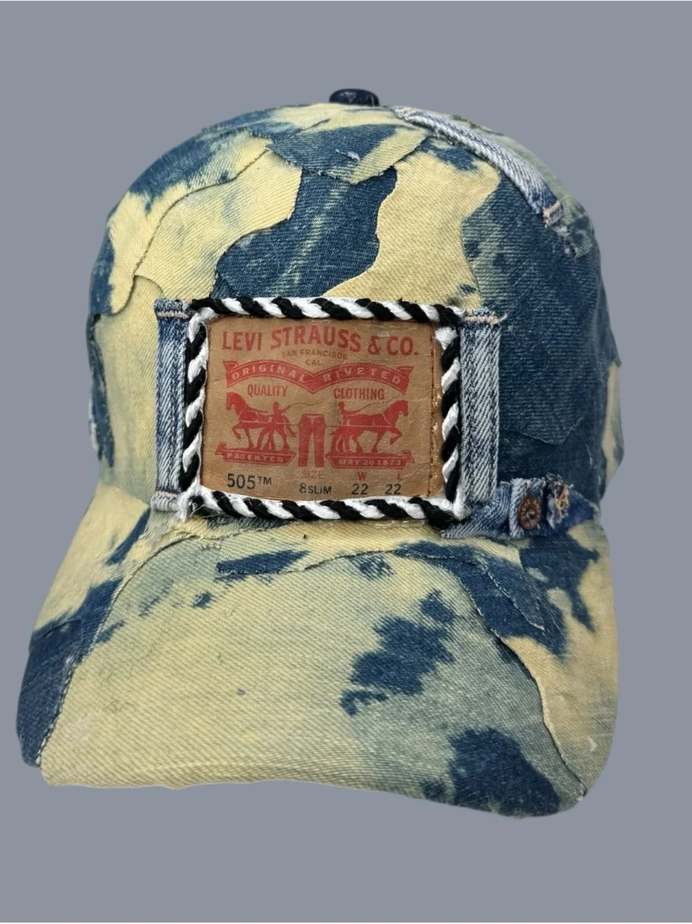 Levi's Bleach-Effect Denim Baseball Cap in Blue and Beige